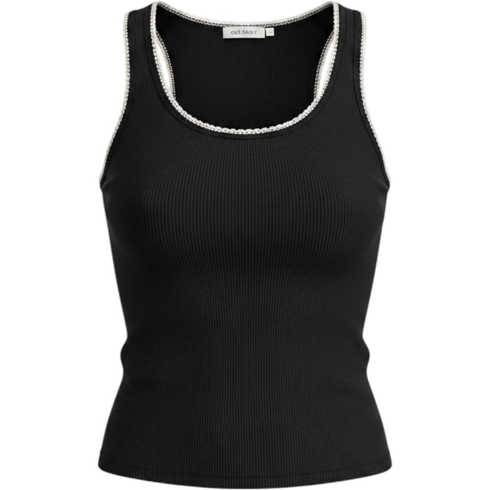 Old‎ Navy XXL Black Ribbed Tank Top Crochet Trim Sleeveless Top